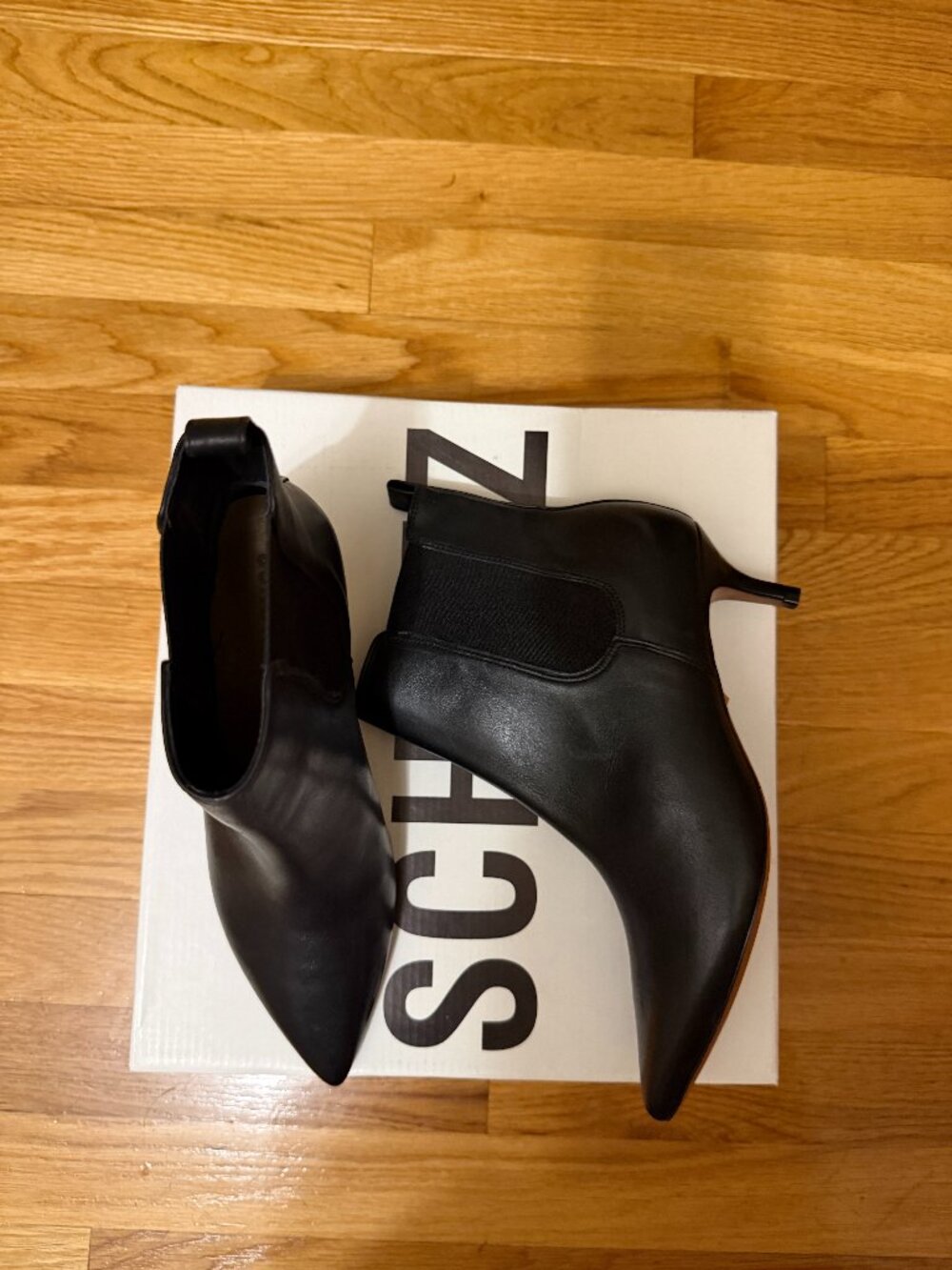 Schutz Leather Pointed-Toe Kitten Heel Booties